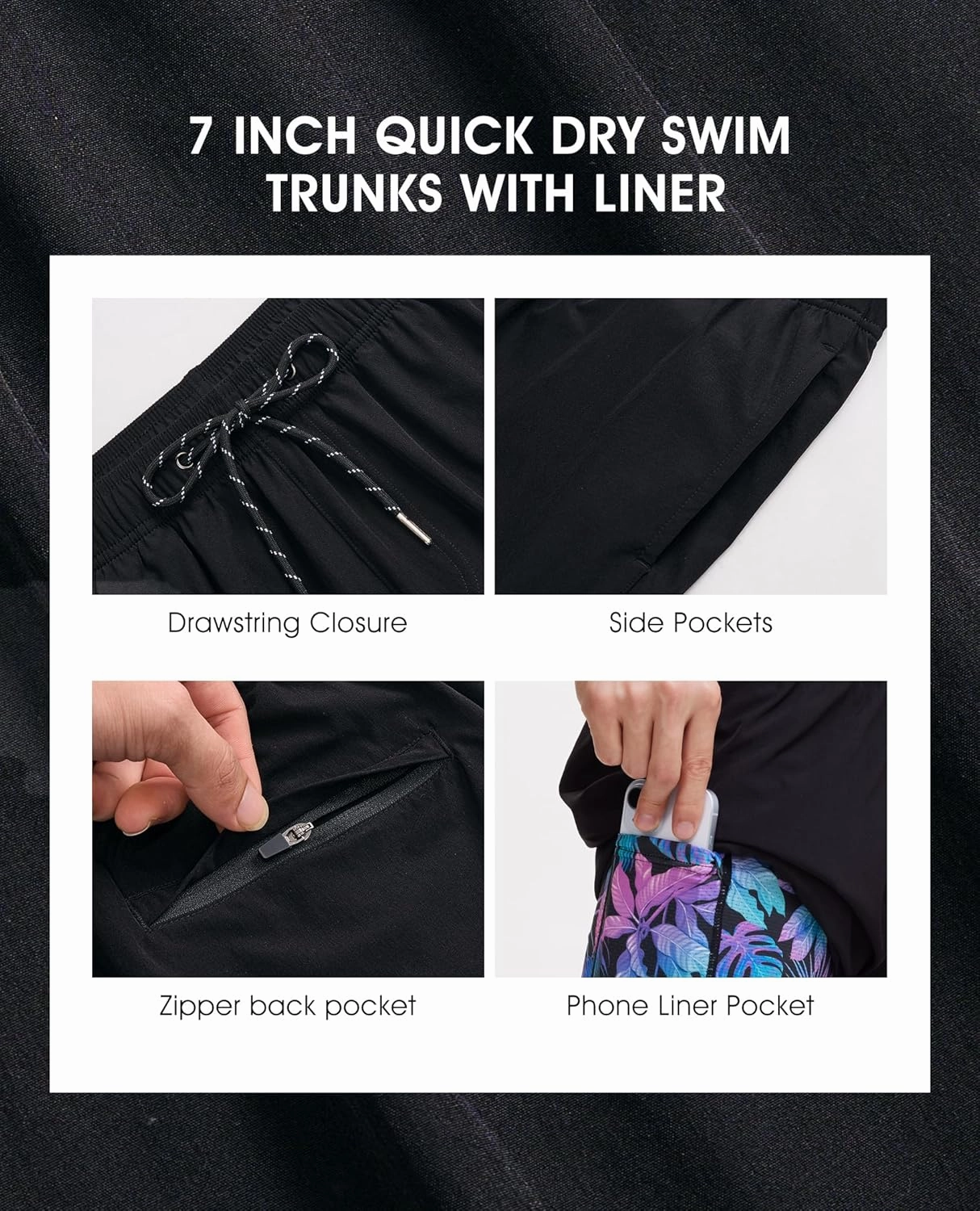 Men's Swim Trunks 7 Inch with Compression Liner 2 in 1 Swim Shorts Stretch Quick Dry Bathing Suits with Pockets