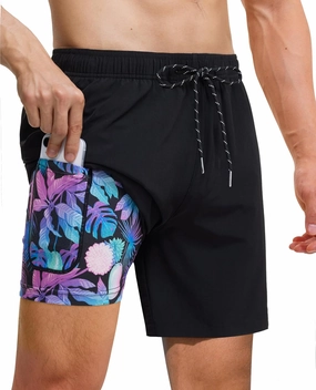 Men's Swim Trunks 7 Inch with Compression Liner 2 in 1 Swim Shorts Stretch Quick Dry Bathing Suits with Pockets