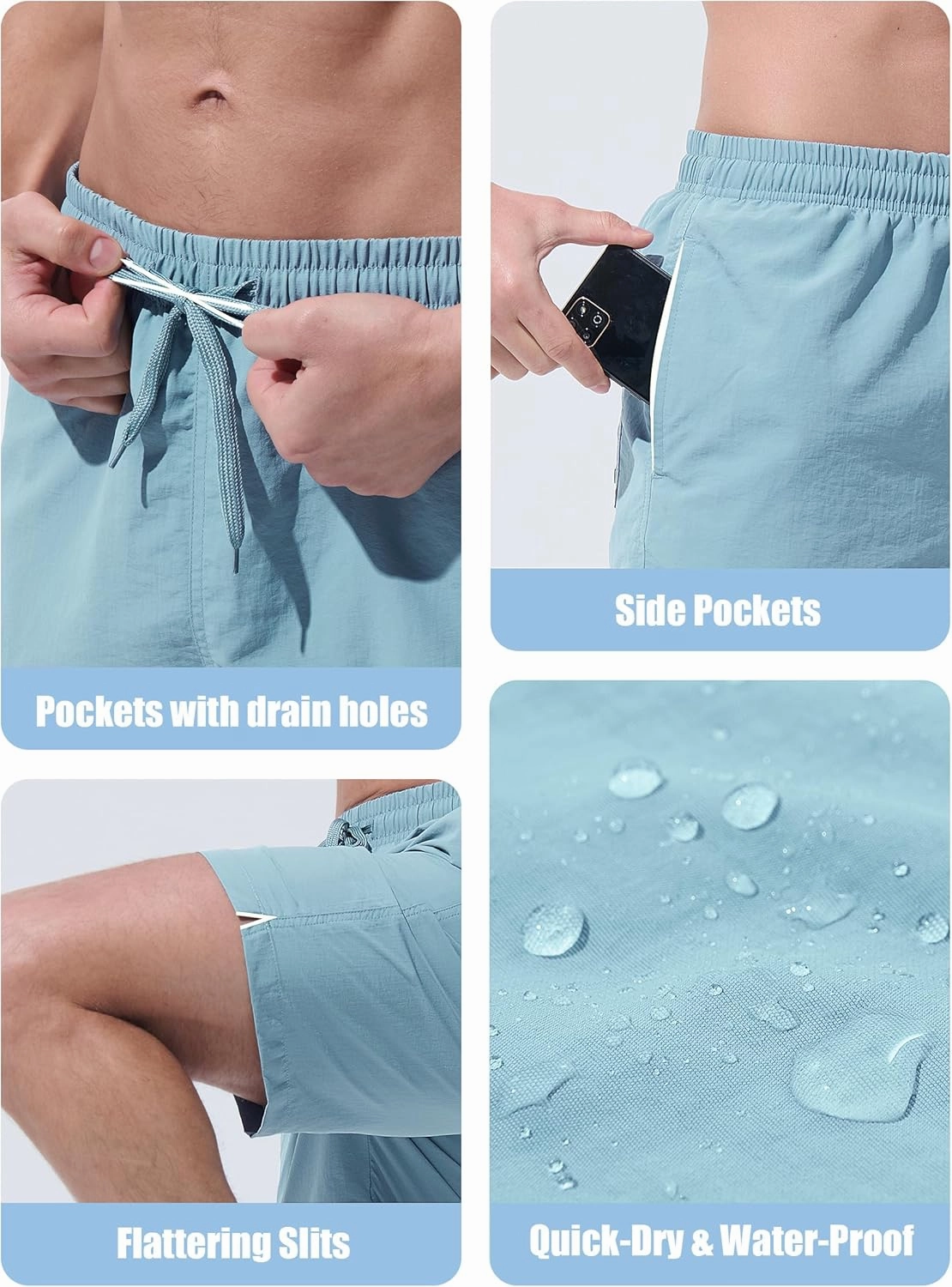 Men's Swim Trunks Beach Board Shorts Quick Dry Swimsuit Bathing Suits with Pockets 7 Inch Inseam Mesh Lining