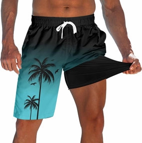 Men's Swim Trunks with Compression Liner 9" Quick Dry Board Shorts
