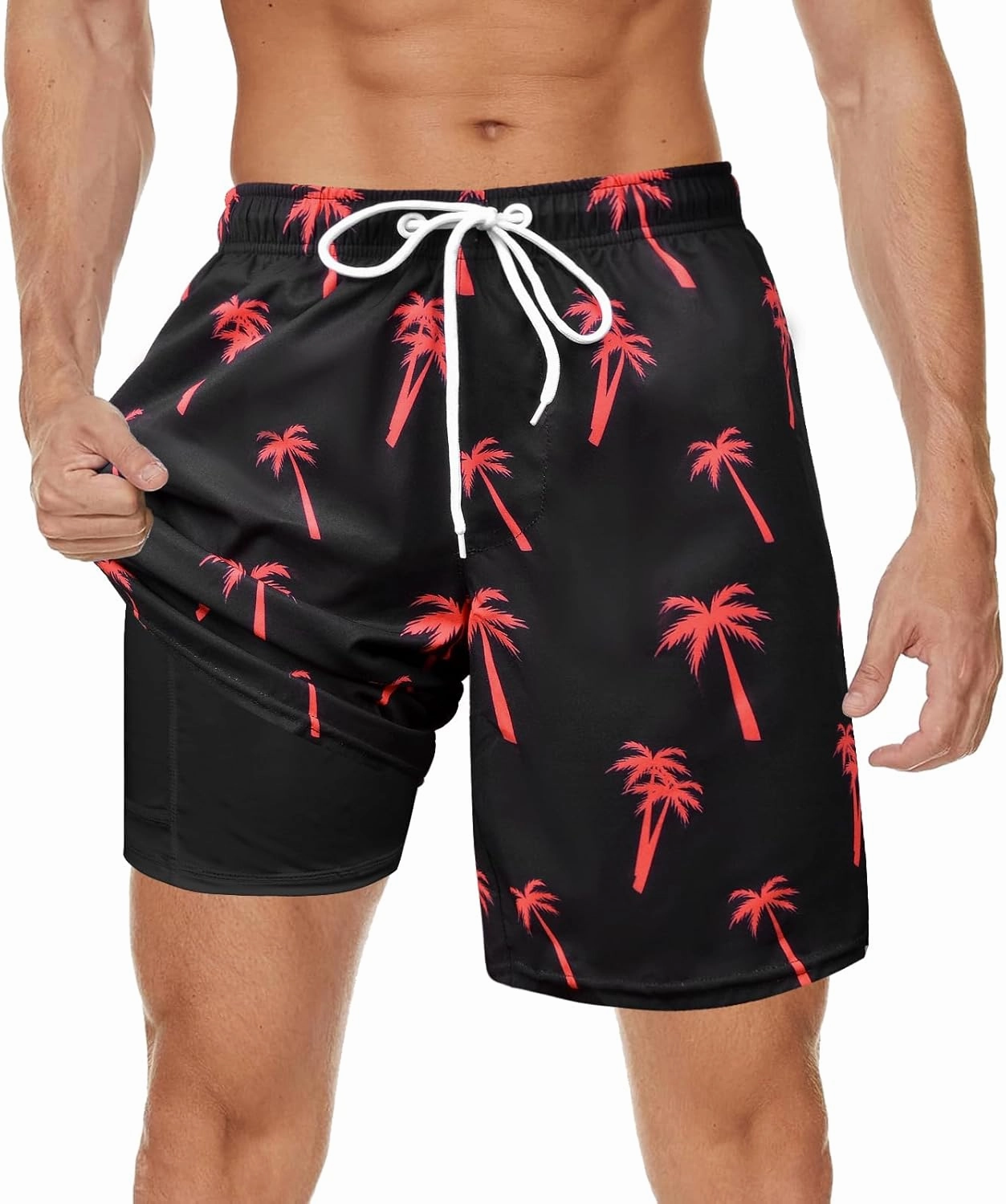 Men's Swim Trunks with Compression Liner Bathing Suits Swimwear Swimming Board Beach Shorts 7 Quick Dry Swimsuit