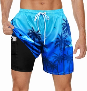 Men's Swim Trunks with Compression Liner Bathing Suits Swimwear Swimming Board Beach Shorts 7 Quick Dry Swimsuit