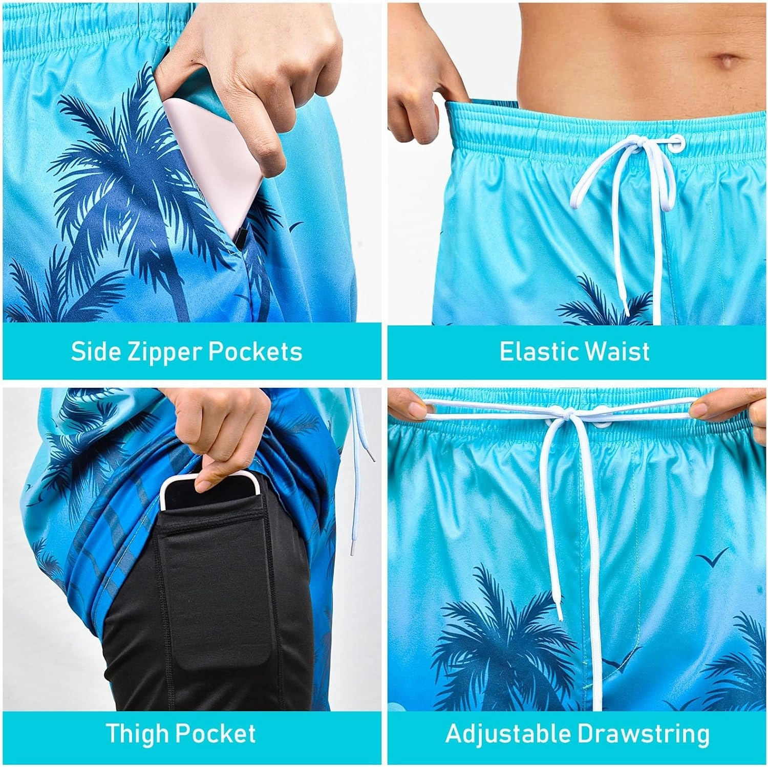 Men's Swim Trunks with Compression Liner Bathing Suits Swimwear Swimming Board Beach Shorts 7 Quick Dry Swimsuit