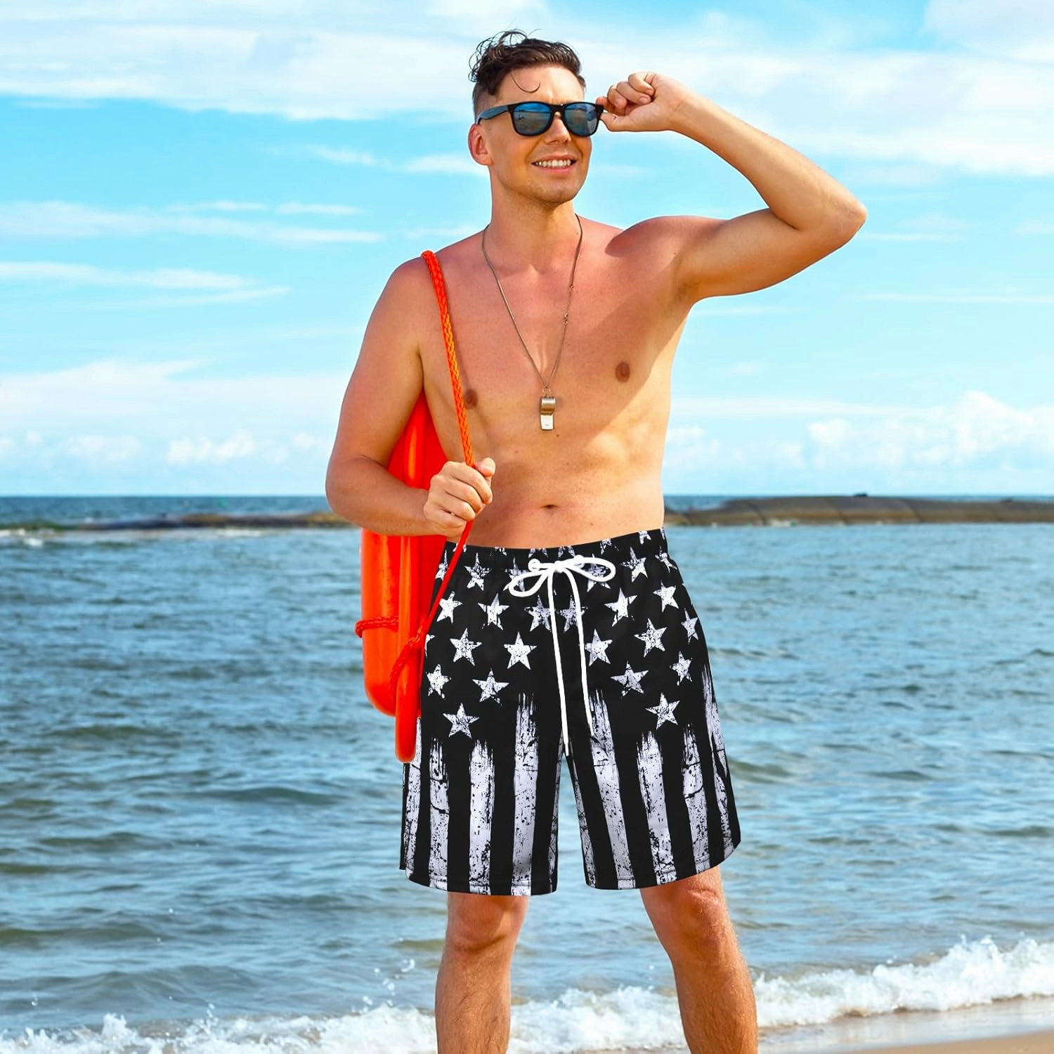 Men's Swim Trunks with Compression Liner Bathing Suits Swimwear Swimming Board Beach Shorts 7 Quick Dry Swimsuit
