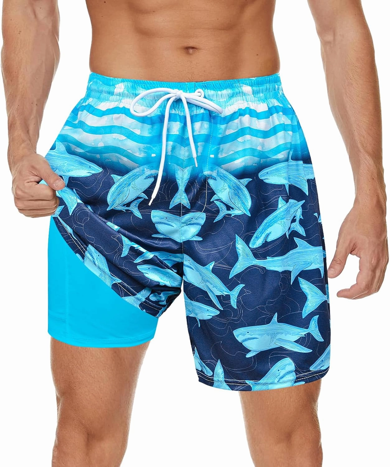 Men's Swim Trunks with Compression Liner Bathing Suits Swimwear Swimming Board Beach Shorts 7 Quick Dry Swimsuit