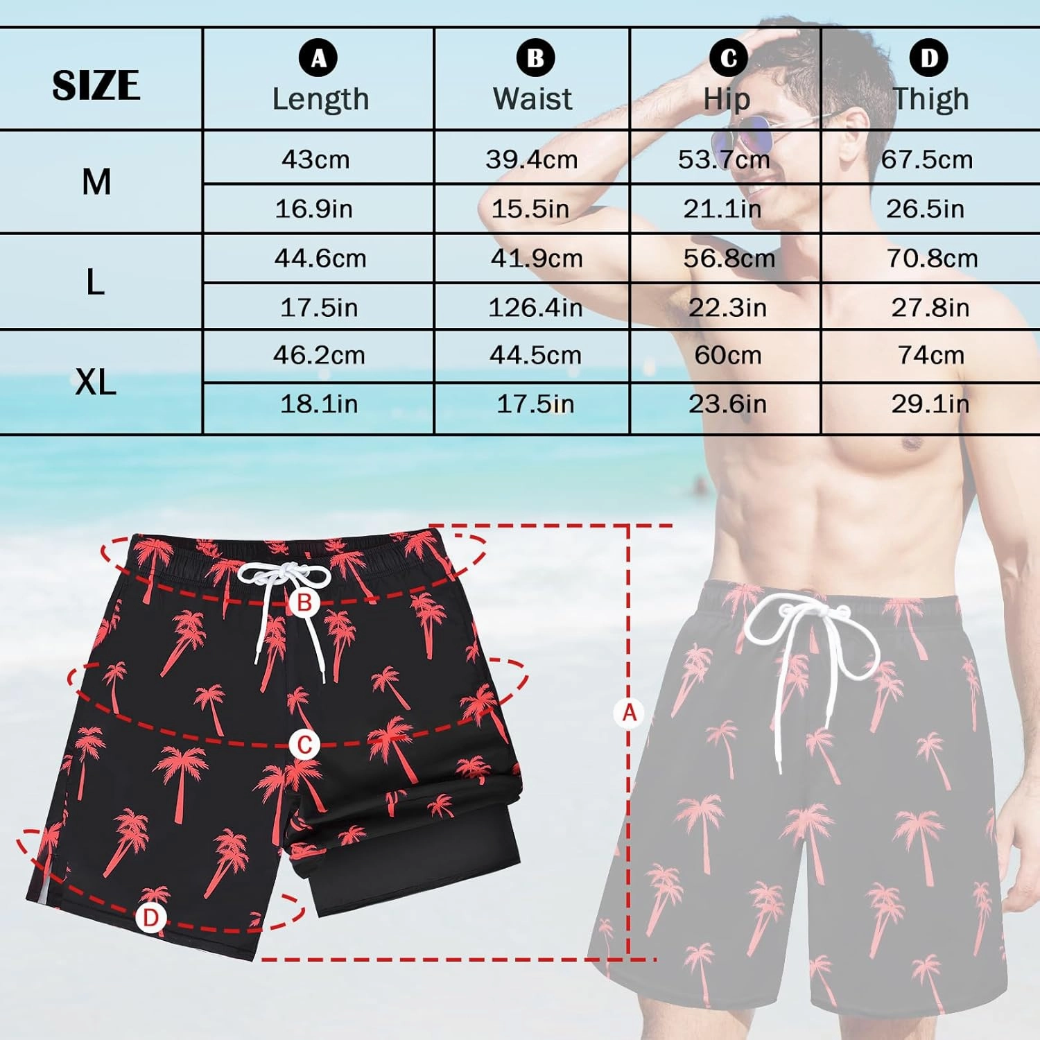 Men's Swim Trunks with Compression Liner Bathing Suits Swimwear Swimming Board Beach Shorts 7 Quick Dry Swimsuit