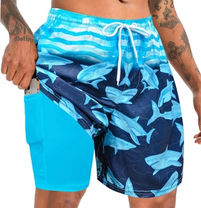 Men's Swim Trunks with Compression Liner Bathing Suits Swimwear Swimming Board Beach Shorts 7 Quick Dry Swimsuit