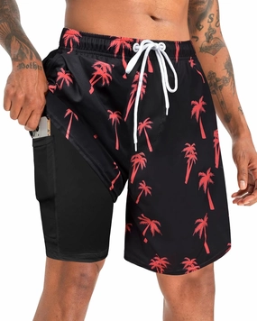 Men's Swim Trunks with Compression Liner Bathing Suits Swimwear Swimming Board Beach Shorts 7 Quick Dry Swimsuit