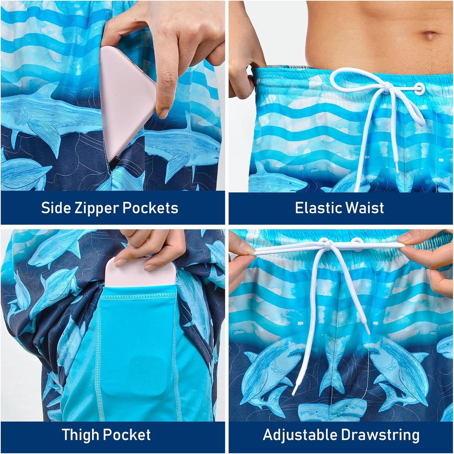 Men's Swim Trunks with Compression Liner Bathing Suits Swimwear Swimming Board Beach Shorts 7 Quick Dry Swimsuit