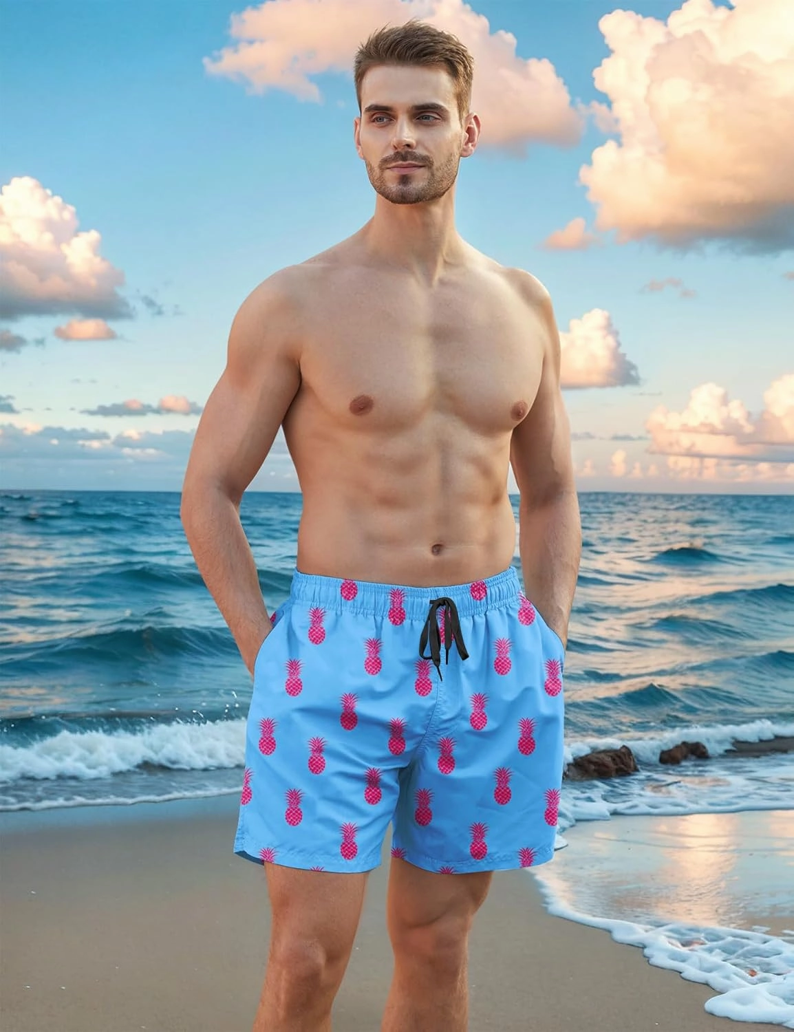 Men Swim Trunks 5.5 Inch Board Shorts 2 in 1 Swimwear with Compression Liner