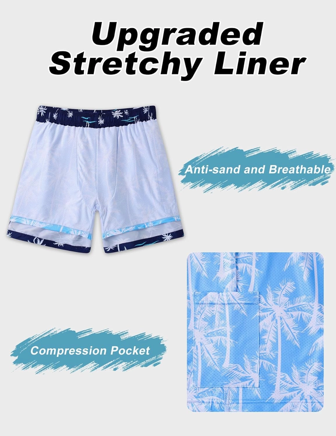 Men Swim Trunks 5.5 Inch Board Shorts 2 in 1 Swimwear with Compression Liner