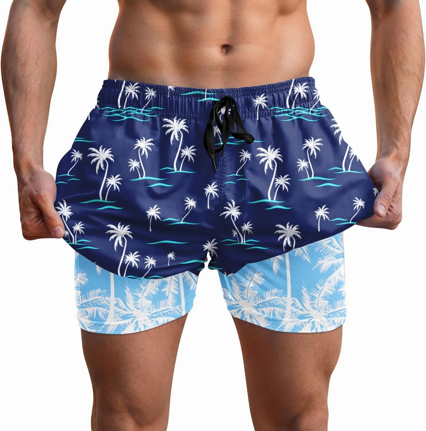 Men Swim Trunks 5.5 Inch Board Shorts 2 in 1 Swimwear with Compression Liner