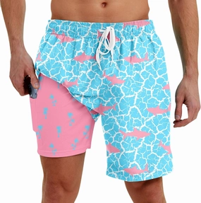 Men Swim Trunks with Compression Liner Men's 2 in 1 Bathing Suits 7 Inch Hawaiian Board Shorts
