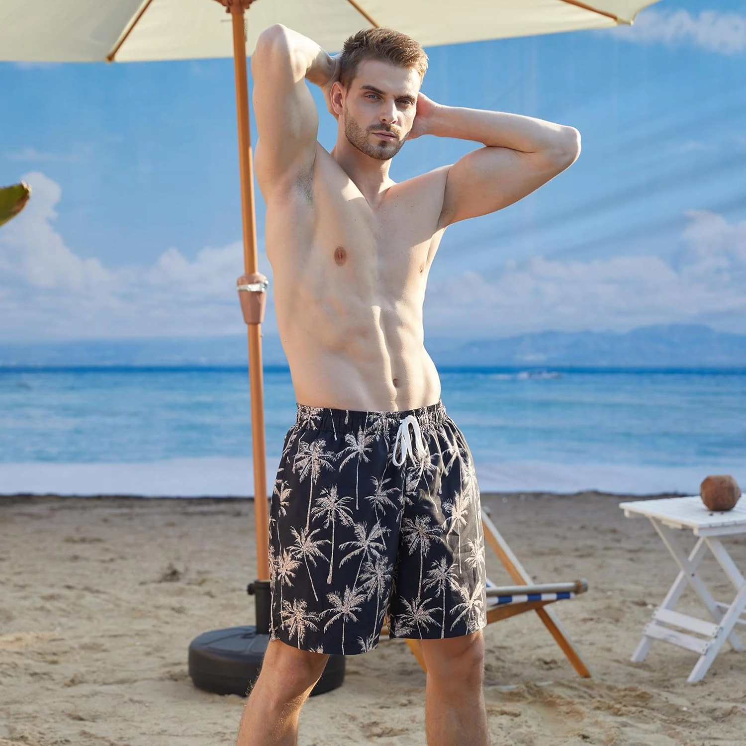 Men Swim Trunks with Compression Liner Men's 2 in 1 Bathing Suits 7 Inch Hawaiian Board Shorts