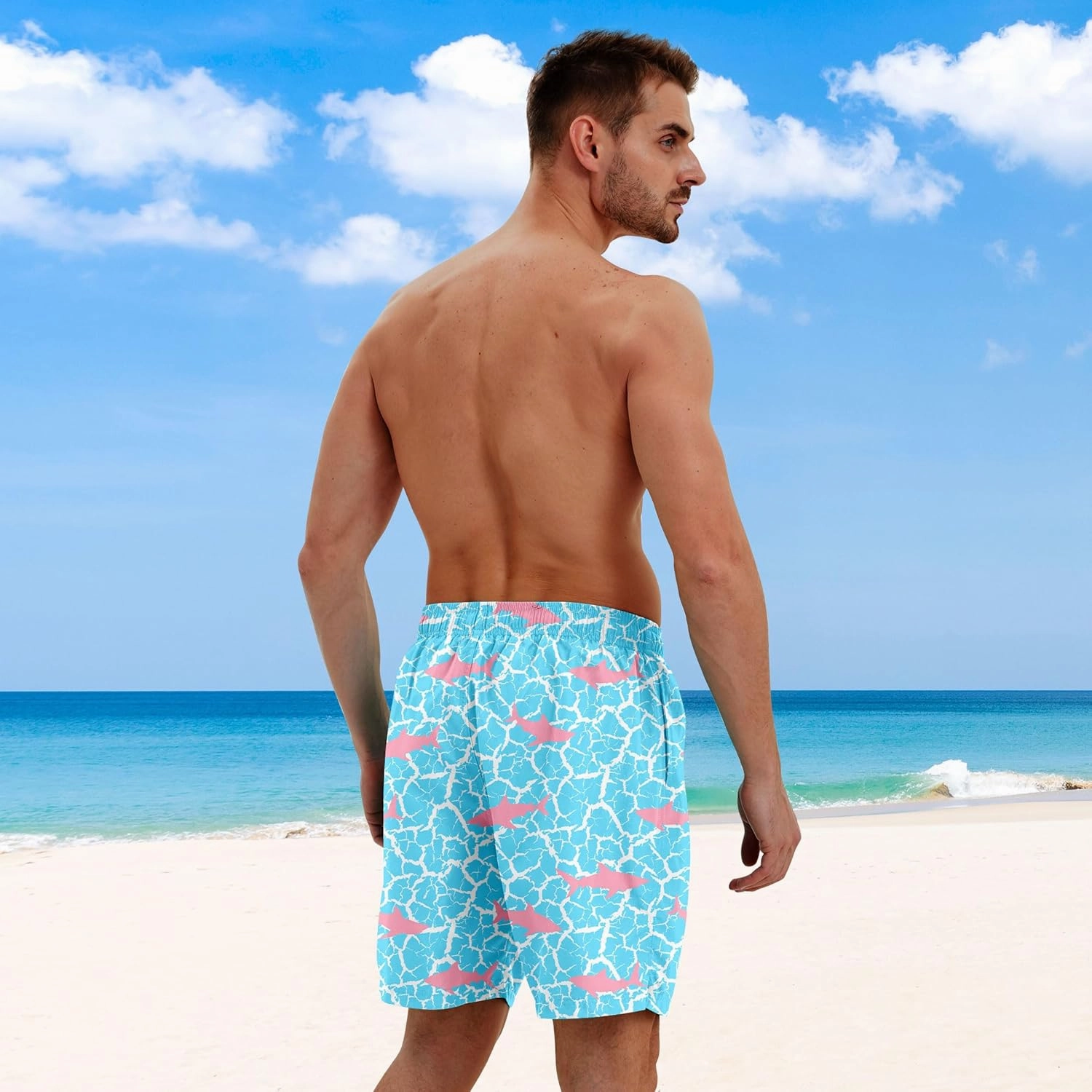 Men Swim Trunks with Compression Liner Men's 2 in 1 Bathing Suits 7 Inch Hawaiian Board Shorts