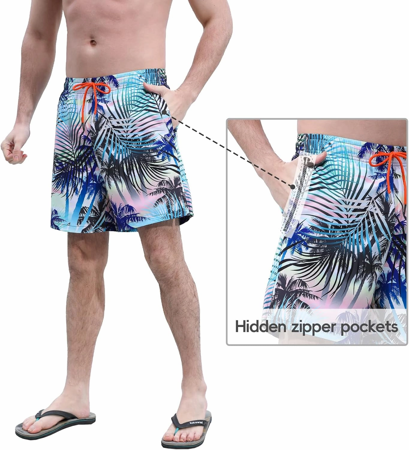 Mens 5/7" Ineseam Swim Trunks with Compression Liner 2 in 1 Bathing Suit Swimwear with Zip Pockets UPF50  Board Shorts