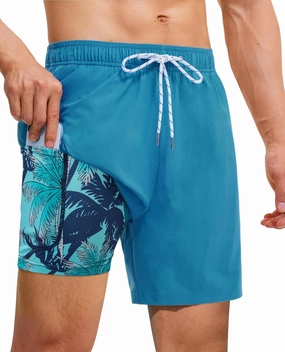 Mens 7 Inch Swim Trunks with Compression Liner Stretch Quick Dry Swim Shorts Swimsuits with Pockets