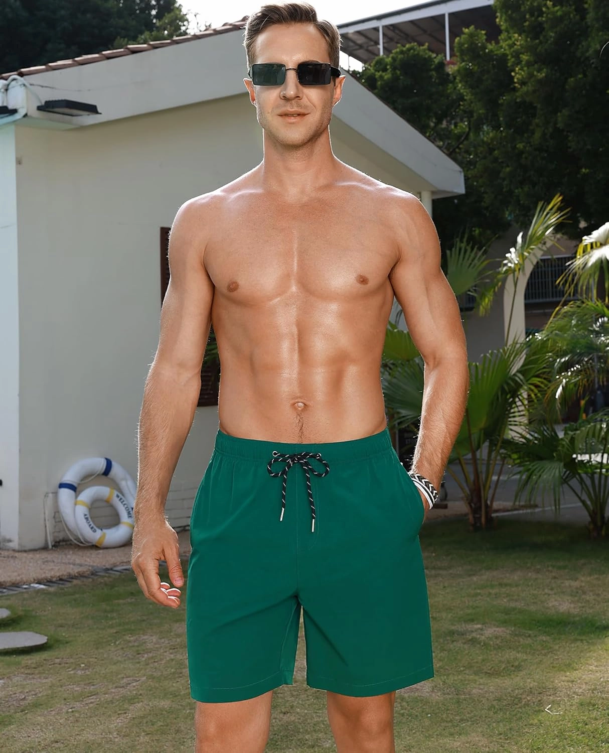 Mens 7 Inch Swim Trunks with Compression Liner Stretch Quick Dry Swim Shorts Swimsuits with Pockets