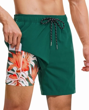 Mens 7 Inch Swim Trunks with Compression Liner Stretch Quick Dry Swim Shorts Swimsuits with Pockets