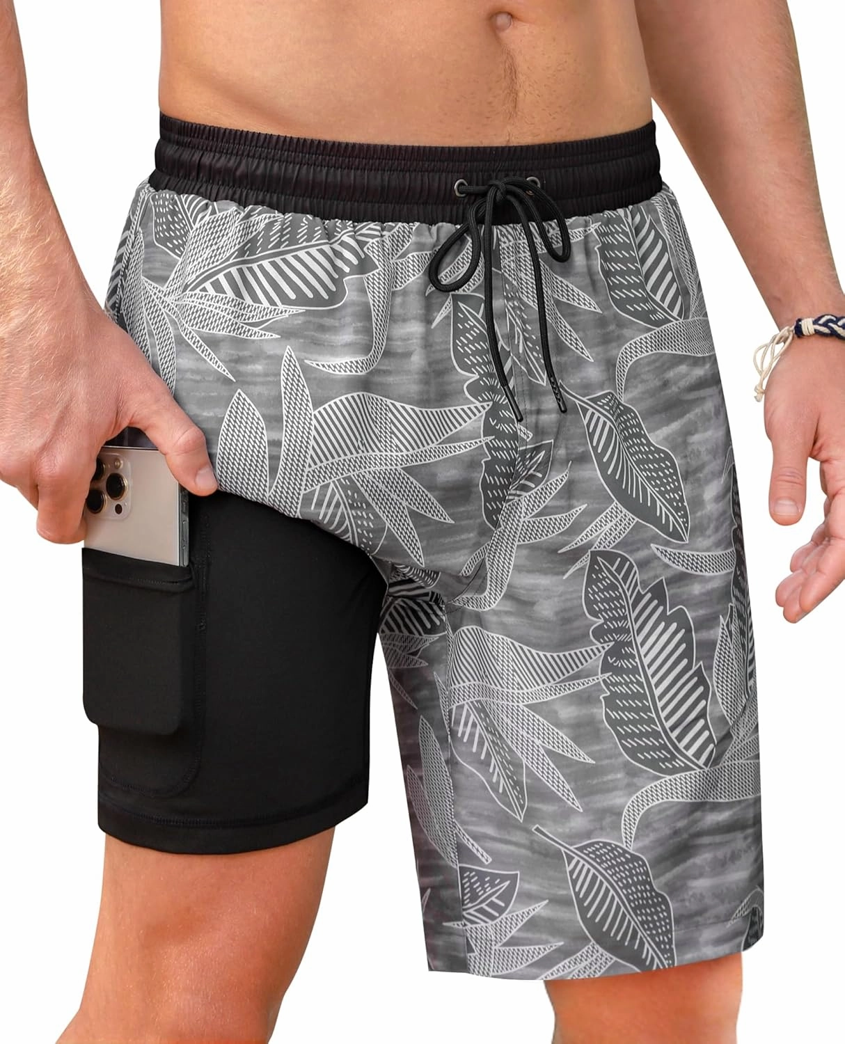 Mens 9 inch Swim Trunks with Compression Liner Quick Dry 2 in 1 Swimming Shorts with Pockets Bathing Suits Swimsuit