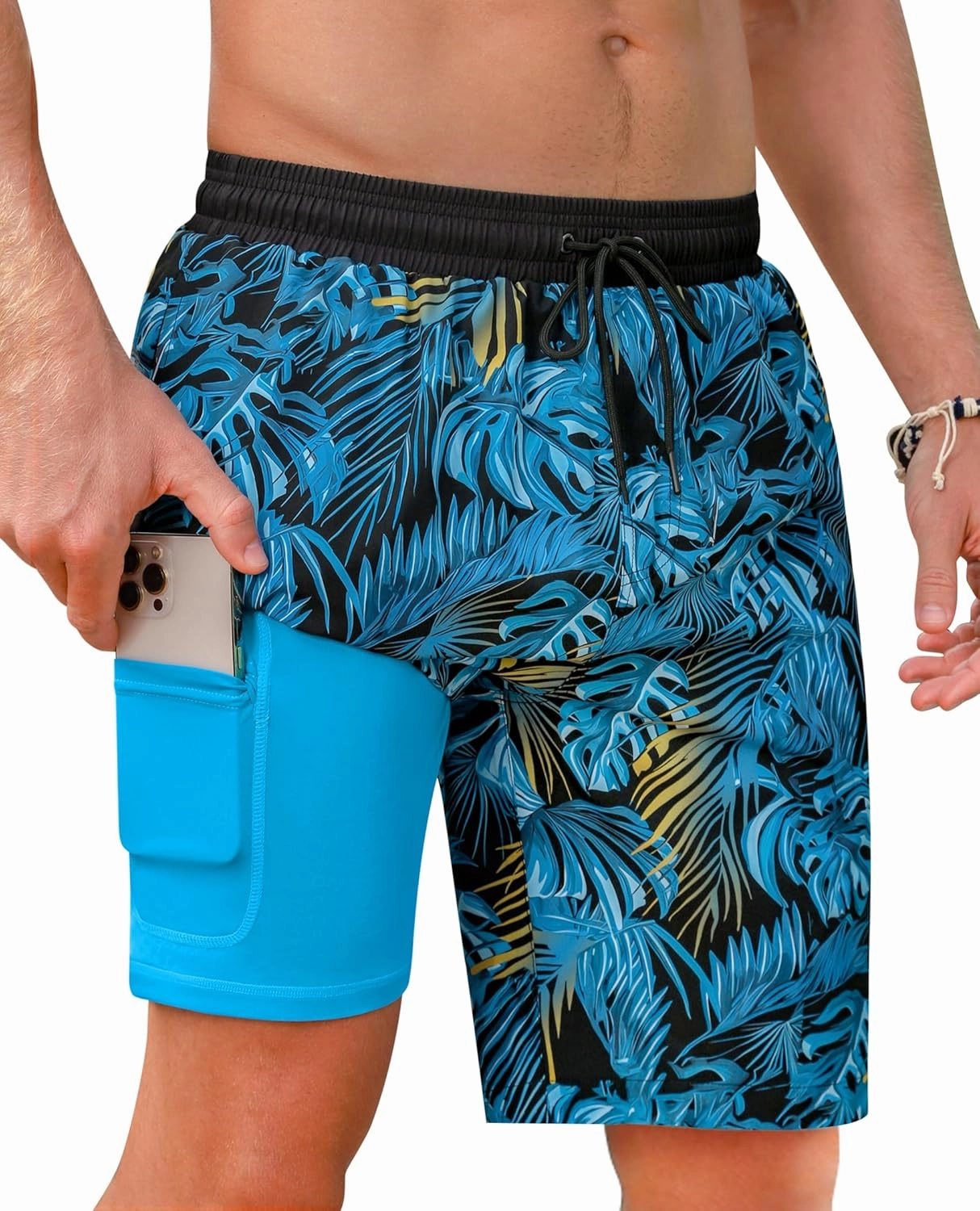 Mens 9 inch Swim Trunks with Compression Liner Quick Dry 2 in 1 Swimming Shorts with Pockets Bathing Suits Swimsuit