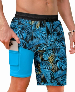 Mens 9 inch Swim Trunks with Compression Liner Quick Dry 2 in 1 Swimming Shorts with Pockets Bathing Suits Swimsuit