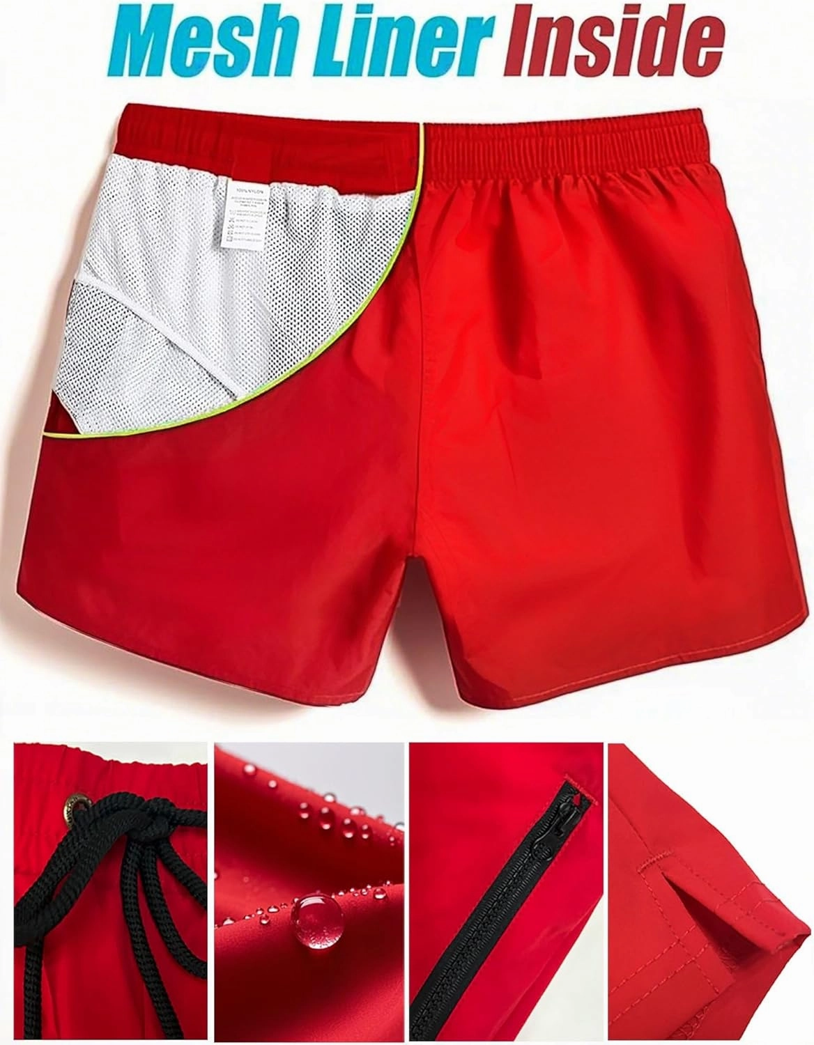 Mens Swim Trunks 5" with Mesh Lining Quick Dry Beach Shorts with Zipper Pockets Sports Swimming Trunks for Men