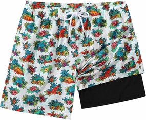 Mens Swim Trunks 7 Inch Inseam Board Shorts with Compression Liner Swimsuit Bathing Suit Quick Dry