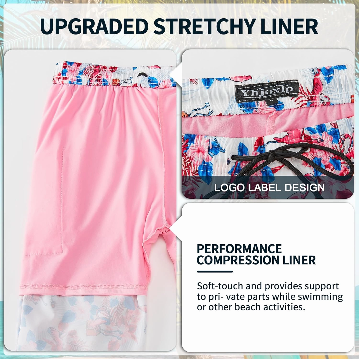 Mens Swim Trunks 9 Inch Inseam Stretch Board Shorts Built-in Quick Dry Swimwear Bathing Suits with Compression Liner