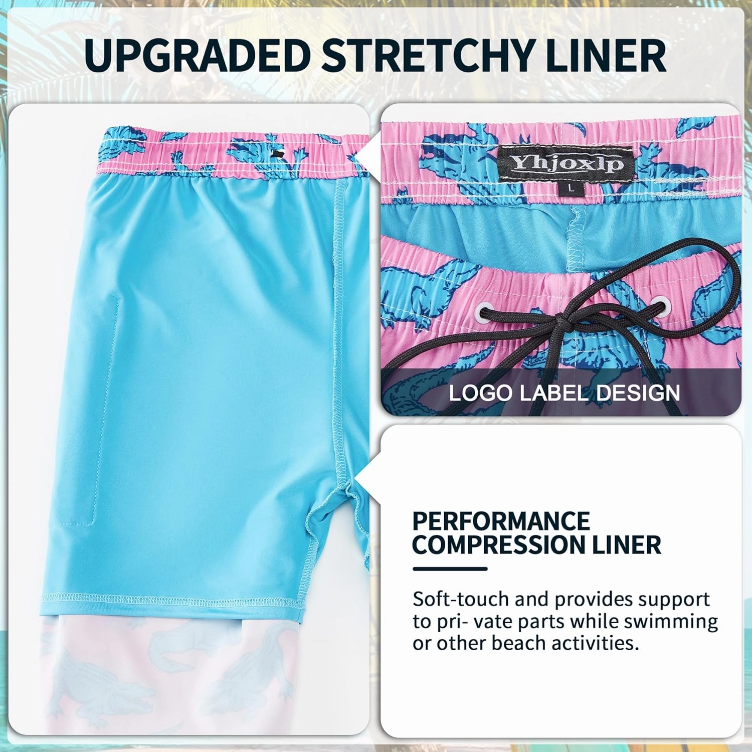 Mens Swim Trunks 9 Inch Inseam Stretch Board Shorts Built-in Quick Dry Swimwear Bathing Suits with Compression Liner
