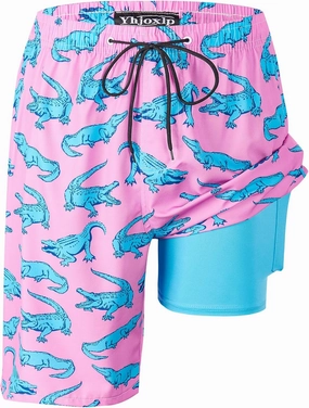 Mens Swim Trunks 9 Inch Inseam Stretch Board Shorts Built-in Quick Dry Swimwear Bathing Suits with Compression Liner