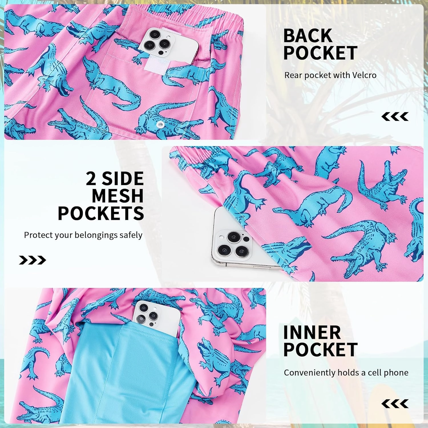 Mens Swim Trunks 9 Inch Inseam Stretch Board Shorts Built-in Quick Dry Swimwear Bathing Suits with Compression Liner