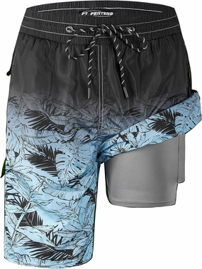 Mens Swim Trunks 9" Board Shorts with Compression Liner Swimsuit Built-in Bathing Suit Quick Dry Swimwear Zipper Pocket
