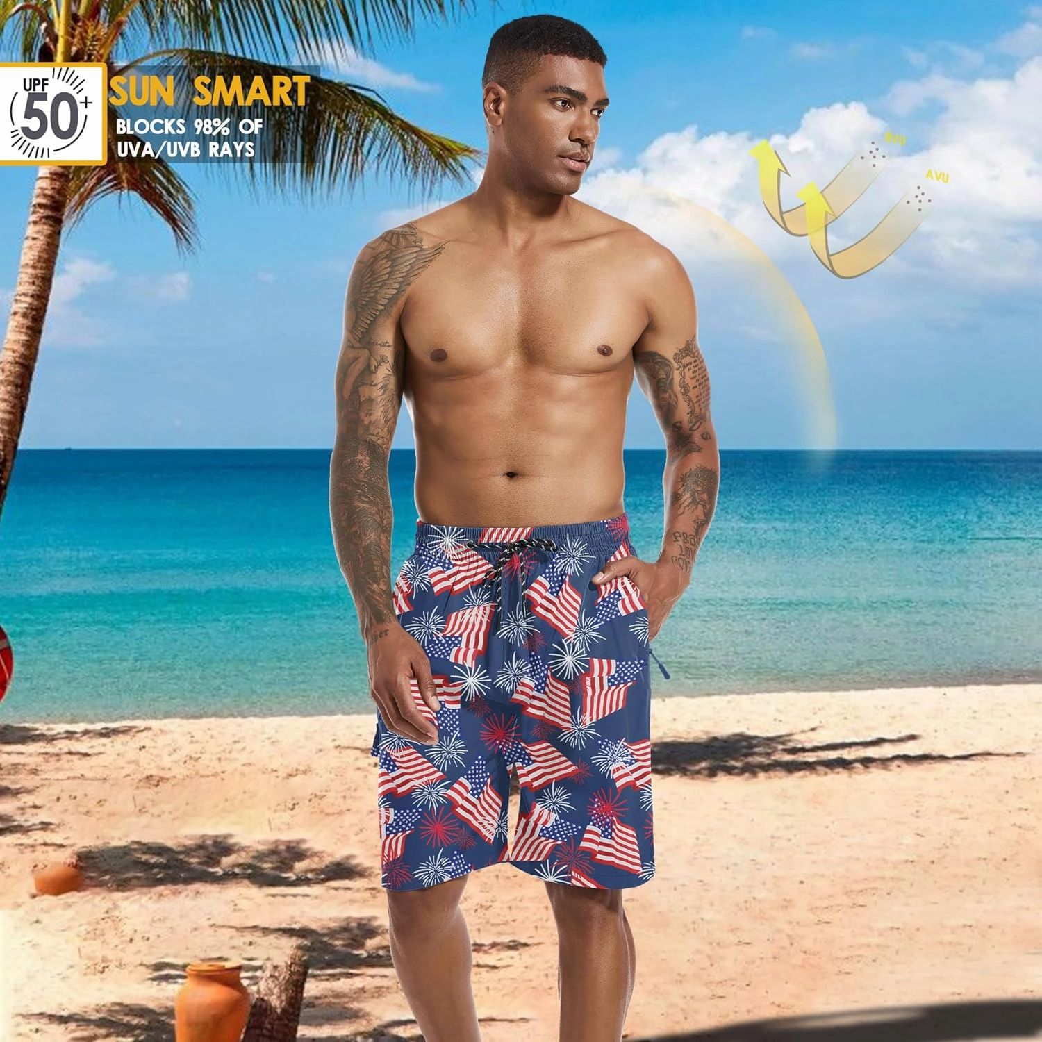 Mens Swim Trunks 9" Board Shorts with Compression Liner Swimsuit Built-in Bathing Suit Quick Dry Swimwear Zipper Pocket