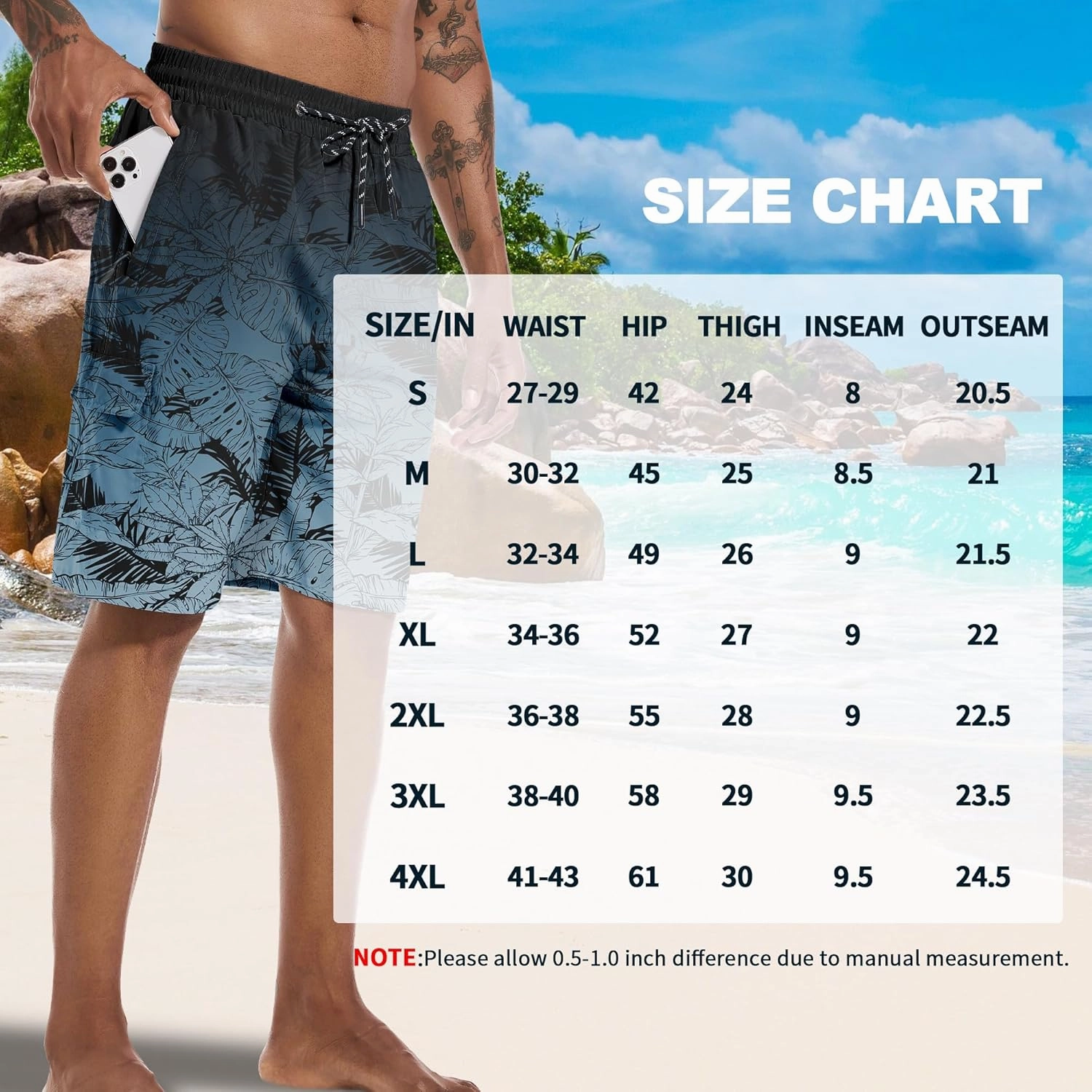 Mens Swim Trunks 9" Board Shorts with Compression Liner Swimsuit Built-in Bathing Suit Quick Dry Swimwear Zipper Pocket