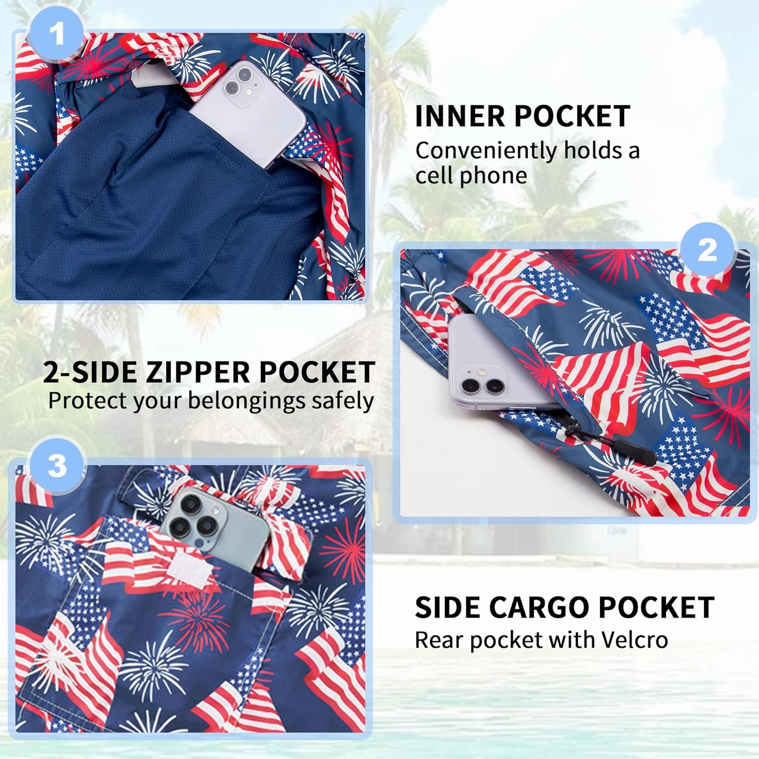 Mens Swim Trunks 9" Board Shorts with Compression Liner Swimsuit Built-in Bathing Suit Quick Dry Swimwear Zipper Pocket
