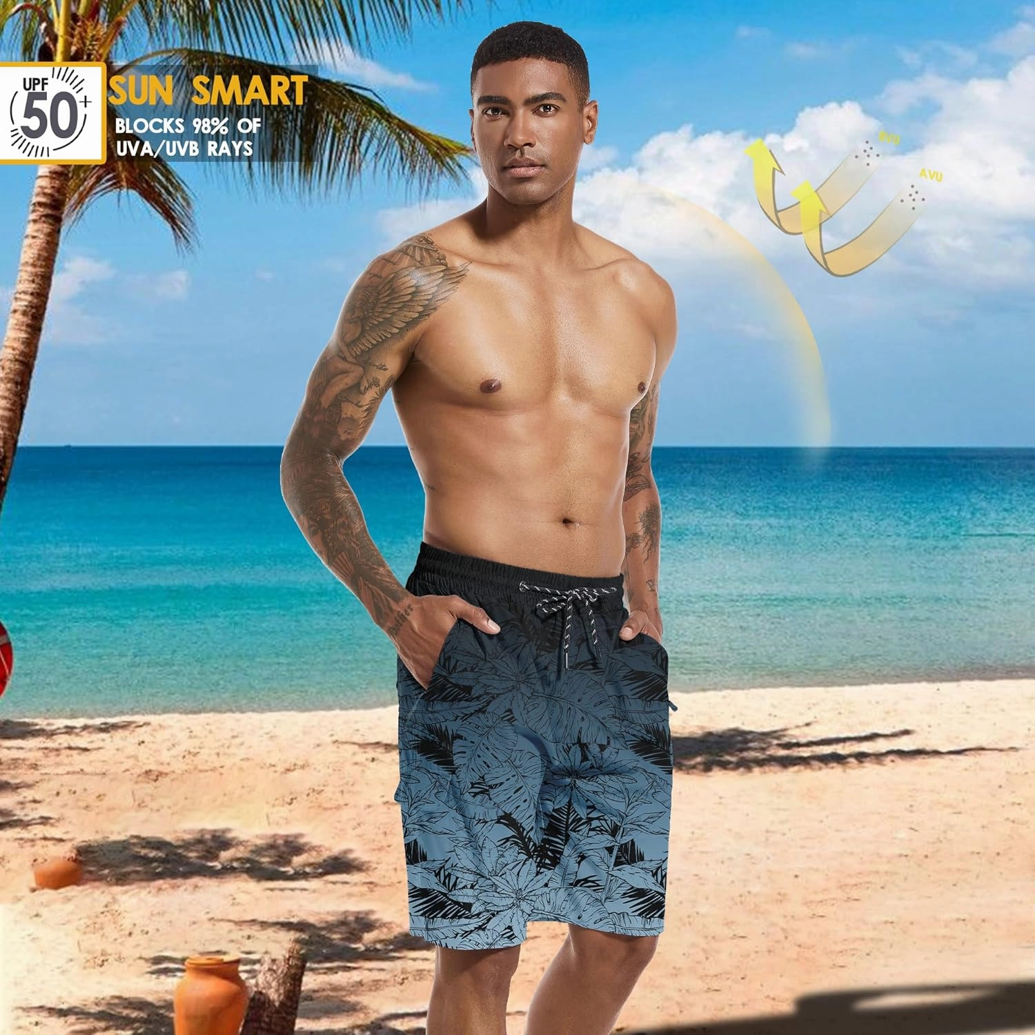 Mens Swim Trunks 9" Board Shorts with Compression Liner Swimsuit Built-in Bathing Suit Quick Dry Swimwear Zipper Pocket