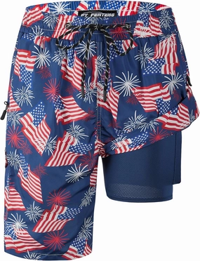 Mens Swim Trunks 9" Board Shorts with Compression Liner Swimsuit Built-in Bathing Suit Quick Dry Swimwear Zipper Pocket
