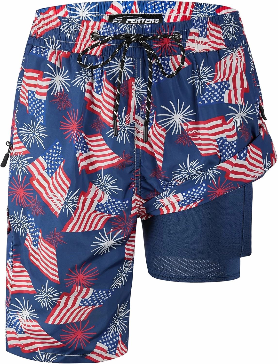 Mens Swim Trunks 9" Board Shorts with Compression Liner Swimsuit Built-in Bathing Suit Quick Dry Swimwear Zipper Pocket
