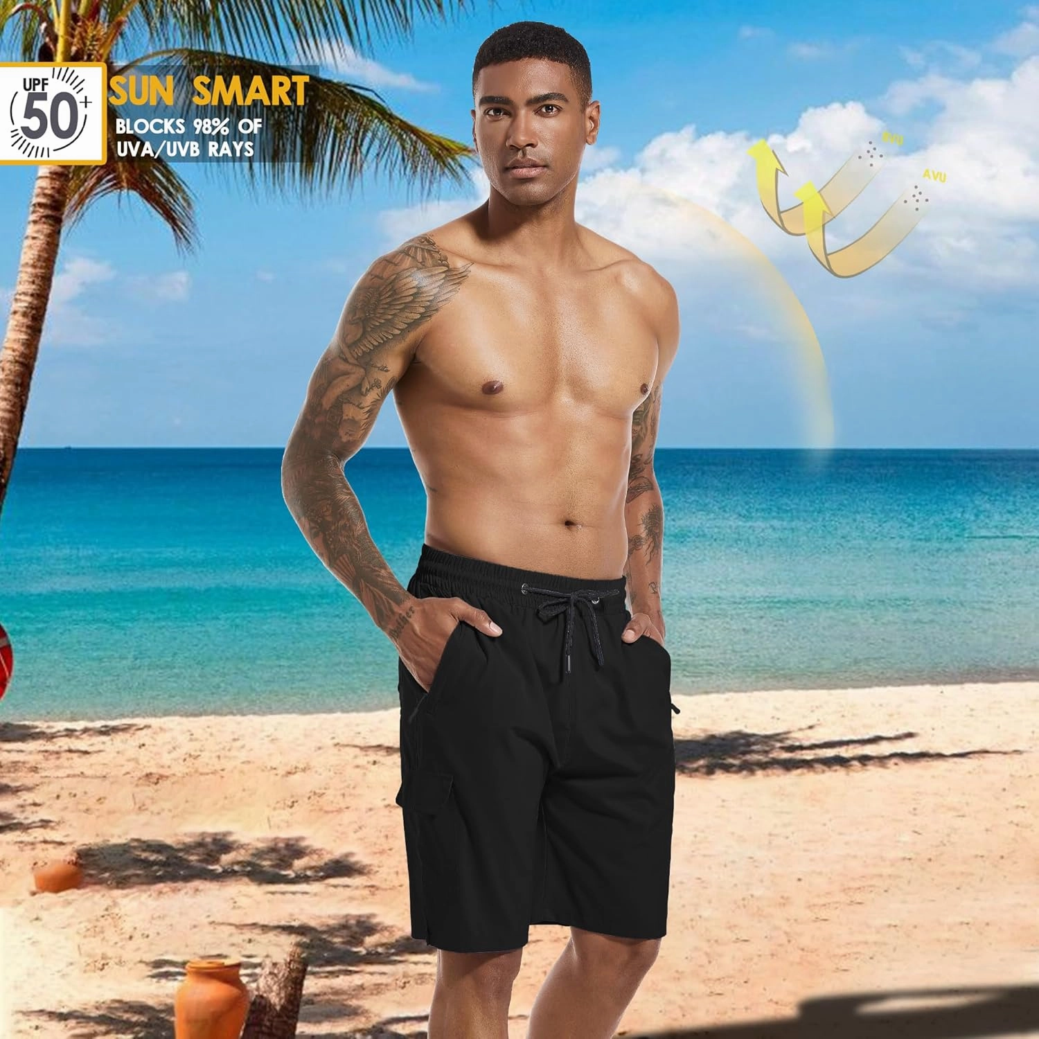 Mens Swim Trunks 9" Board Shorts with Compression Liner Swimsuit Built-in Bathing Suit Quick Dry Swimwear Zipper Pocket