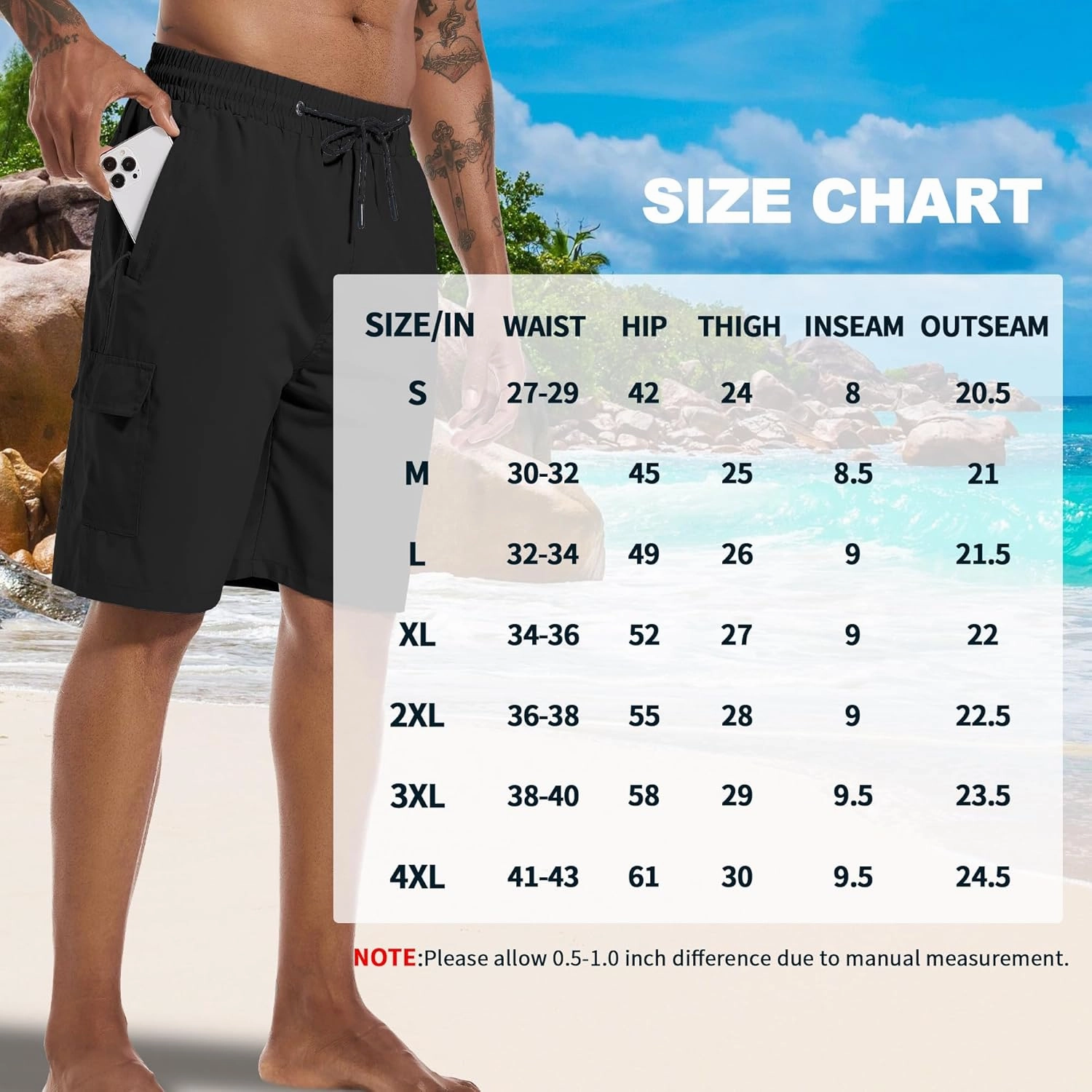 Mens Swim Trunks 9" Board Shorts with Compression Liner Swimsuit Built-in Bathing Suit Quick Dry Swimwear Zipper Pocket