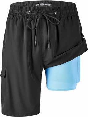 Mens Swim Trunks 9" Board Shorts with Compression Liner Swimsuit Built-in Bathing Suit Quick Dry Swimwear Zipper Pocket