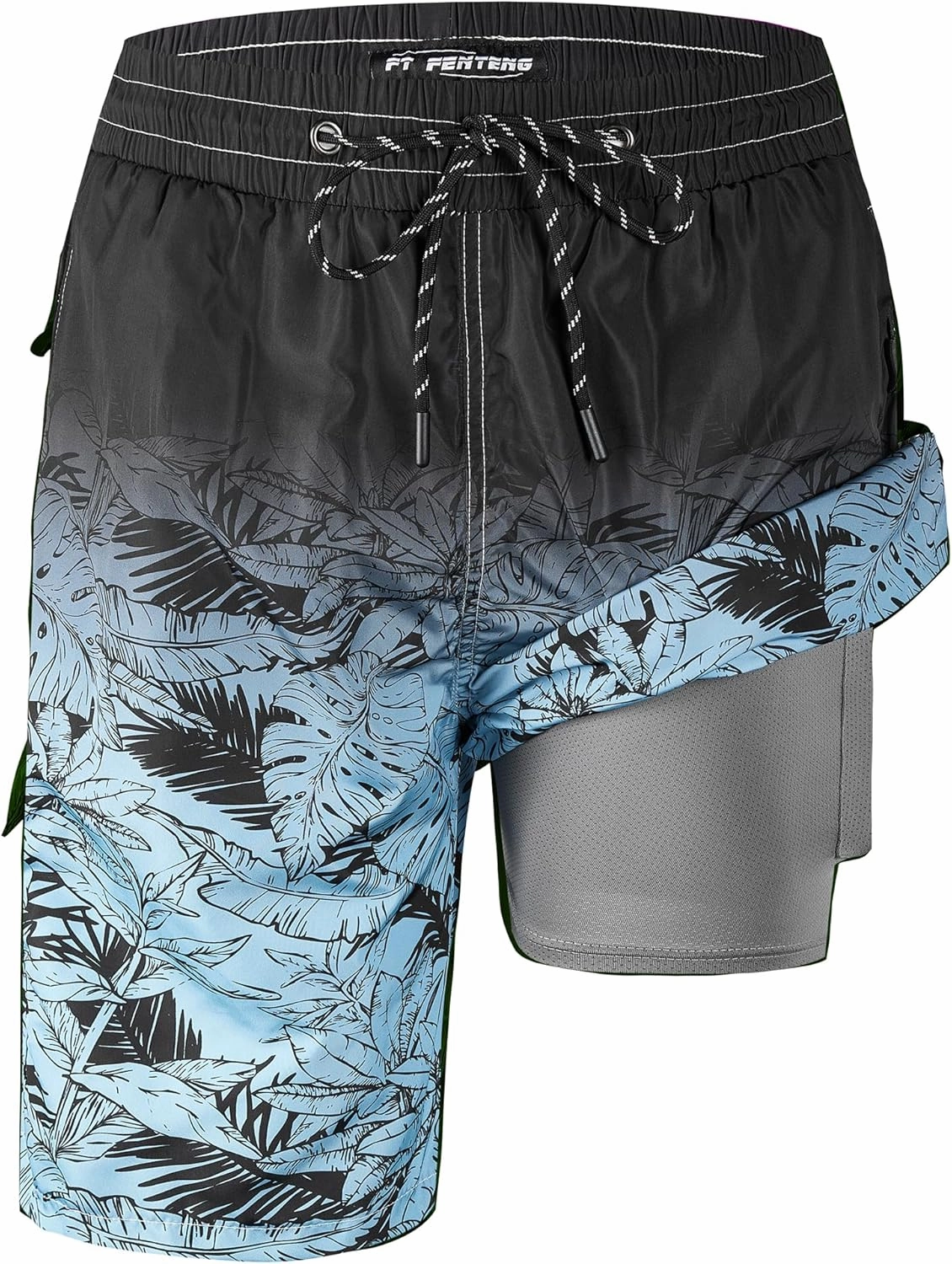 Mens Swim Trunks 9" Board Shorts with Compression Liner Swimsuit Built-in Bathing Suit Quick Dry Swimwear Zipper Pocket