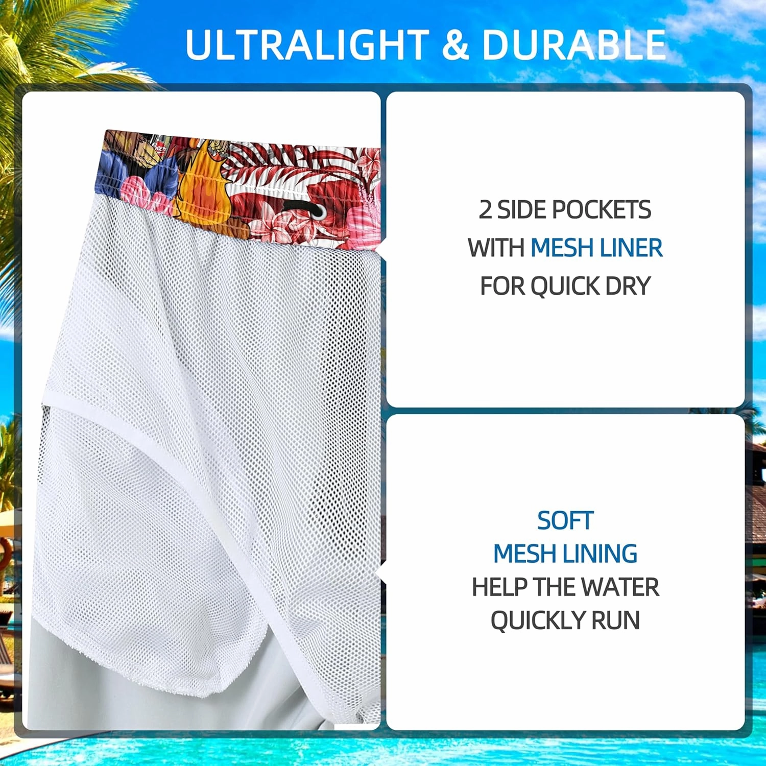 Mens Swim Trunks Quick Dry Board Shorts with Mesh Lining, Breathable Surf Beach Shorts Swimwear Bathing Suits