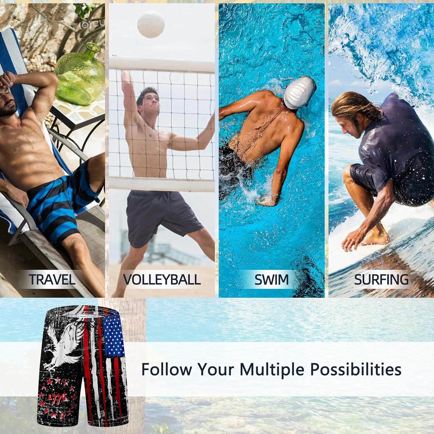 Mens Swim Trunks Quick Dry Board Shorts with Mesh Lining, Breathable Surf Beach Shorts Swimwear Bathing Suits