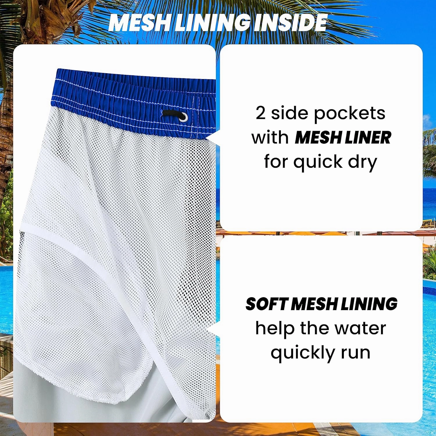 Mens Swim Trunks Quick Dry Board Shorts with Mesh Lining, Breathable Surf Beach Shorts Swimwear Bathing Suits