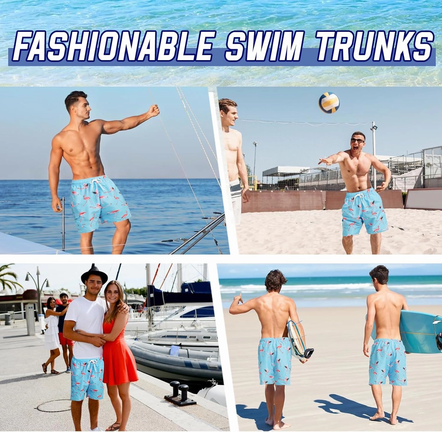 Mens Swim Trunks Swim Shorts Swimwear Quick Dry 7 Swimming Trunks with Mesh Lining