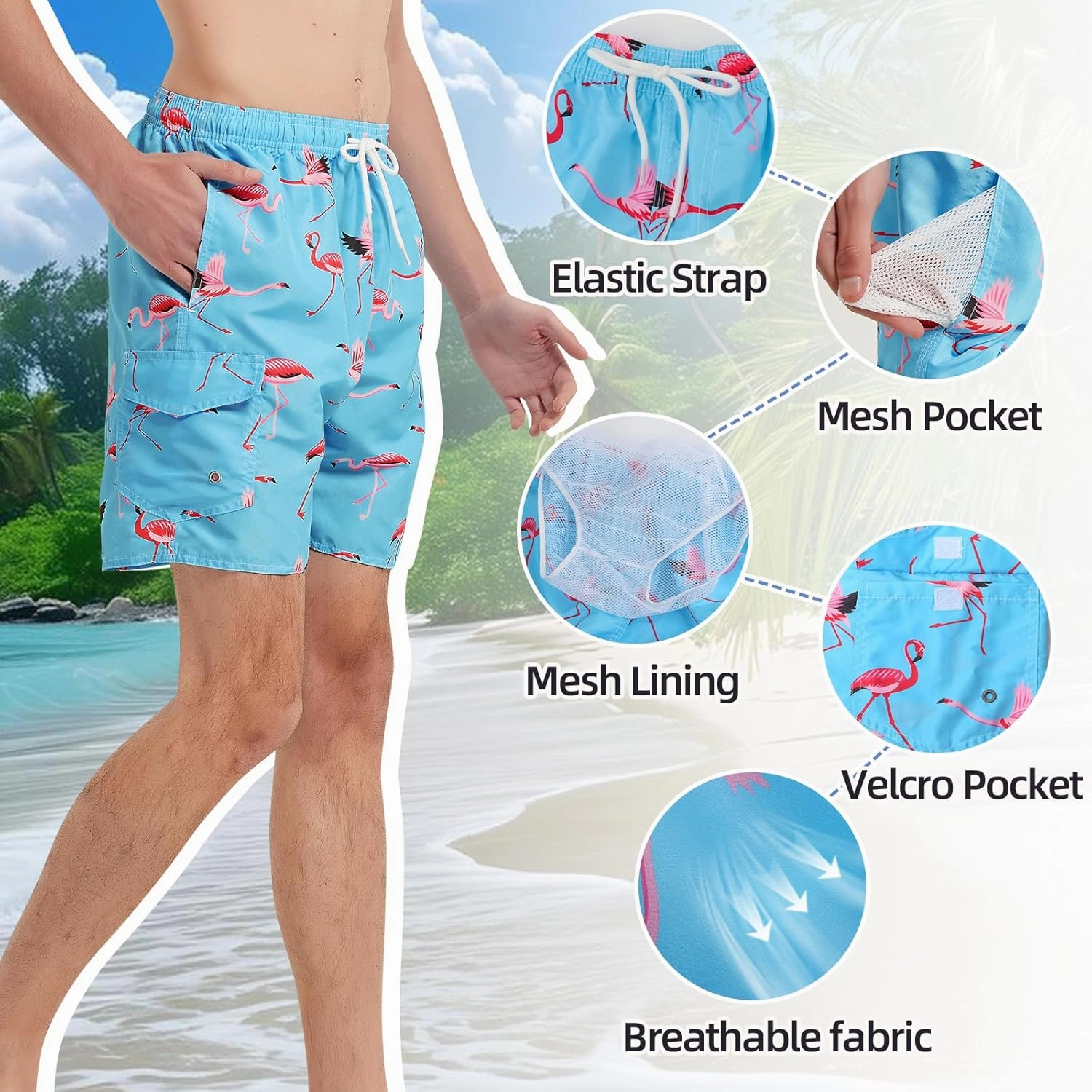Mens Swim Trunks Swim Shorts Swimwear Quick Dry 7 Swimming Trunks with Mesh Lining