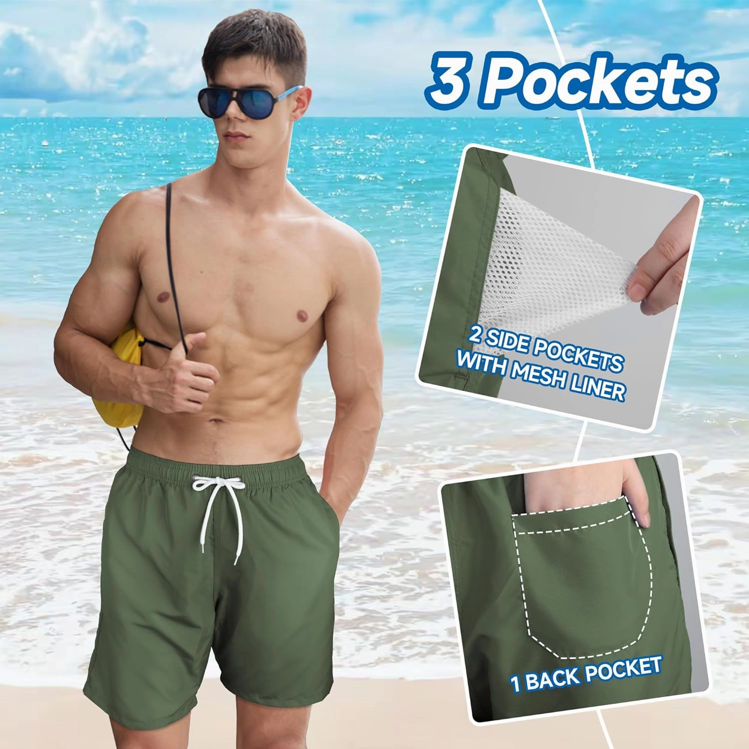 Mens Swim Trunks Swim Shorts Swimwear Quick Dry 7 Swimming Trunks with Mesh Lining