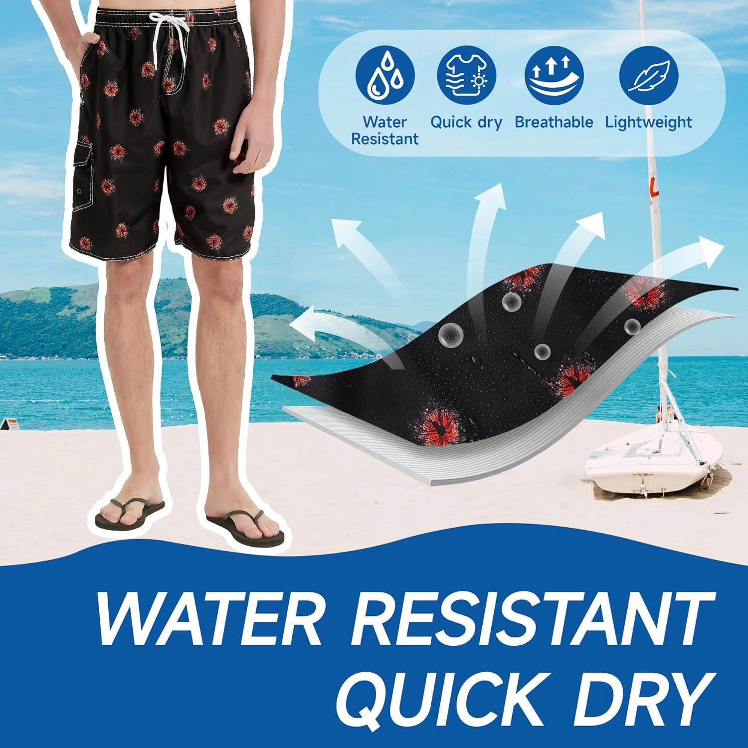 Mens Swim Trunks Swim Shorts Swimwear Swimsuit Beach Shorts Bathing Suits Quick Dry Waterproof